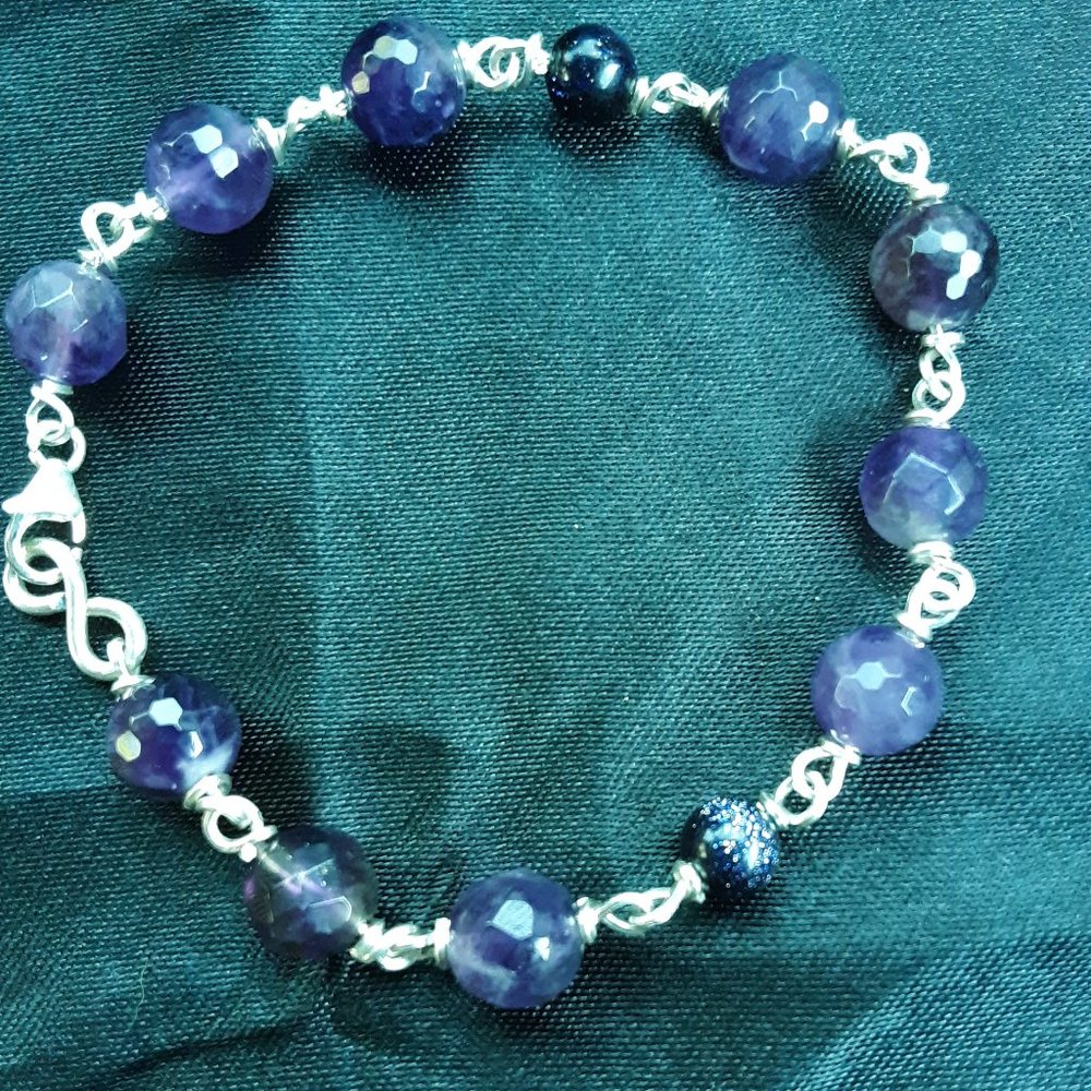 925 sterling silver amethyst blue goldstone bracelet